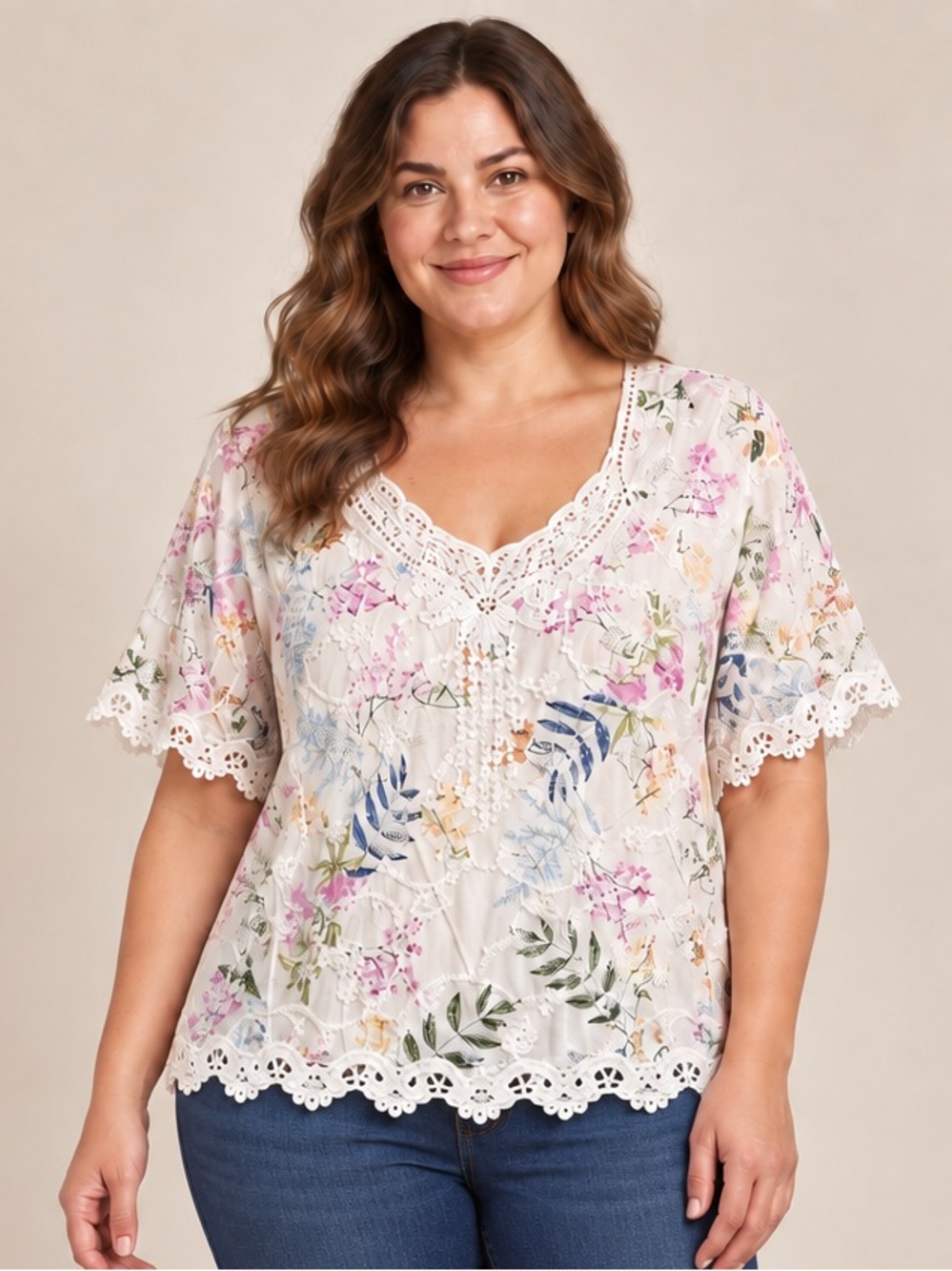 Solitaire by Ravi Khosla 1X Floral Embroidered Crochet Lace Tunic NWT